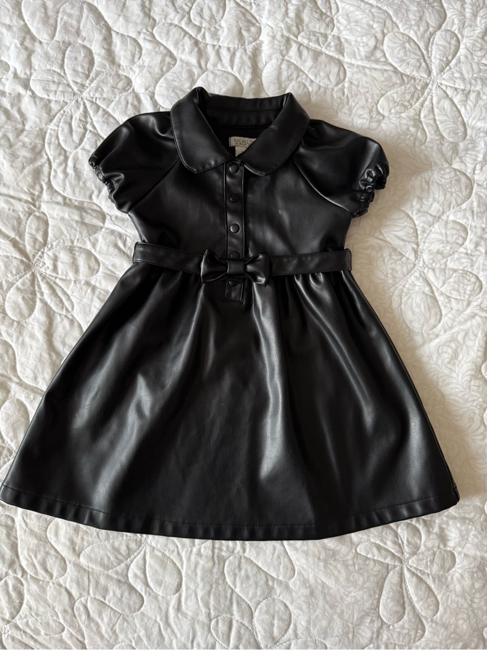 Rachel Zoe Black Faux Leather Bow-Accent Party Dress for Girls